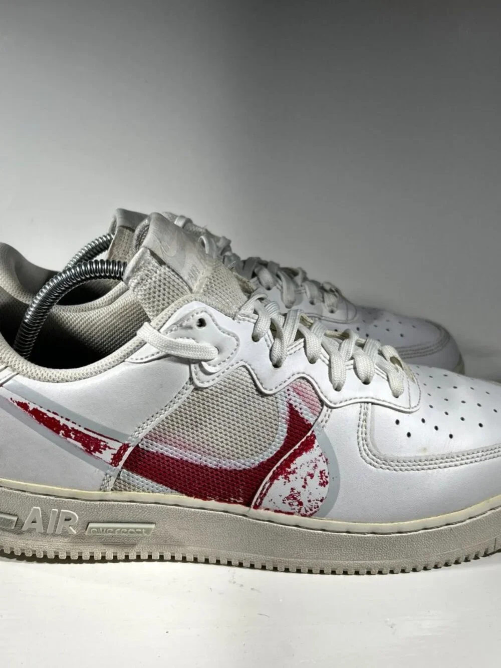 Nike Air Force 1 React Mens Leather Shoes Size 10.5 White Custom Red AF Sneakers